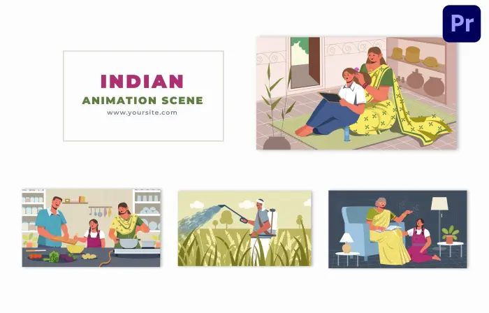 Traditional Indian Cultural Flat Avatar Animation Scene